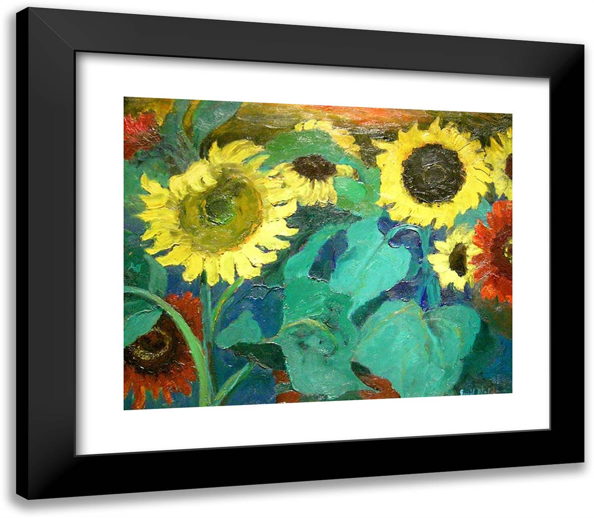 Sunflowers 23x20 Black Modern Wood Framed Art Print Poster by Nolde, Emil