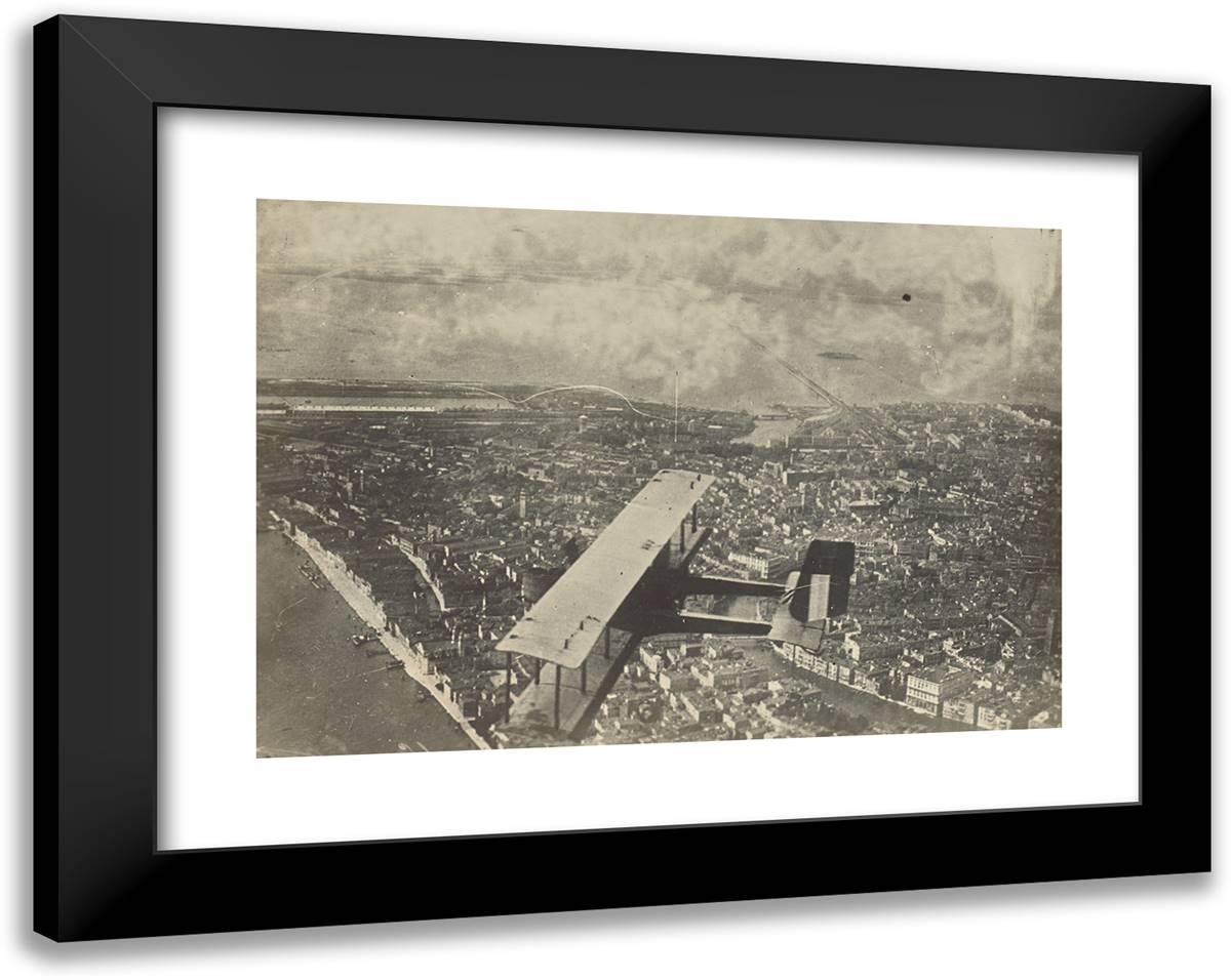 Aerial Shot of an Airplane Over Venice 24x19 Black Modern Wood Framed Art Print Poster by Azari, Fedele