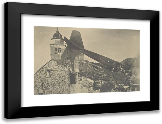 Airplane Crashed Into a Building 24x18 Black Modern Wood Framed Art Print Poster by Azari, Fedele