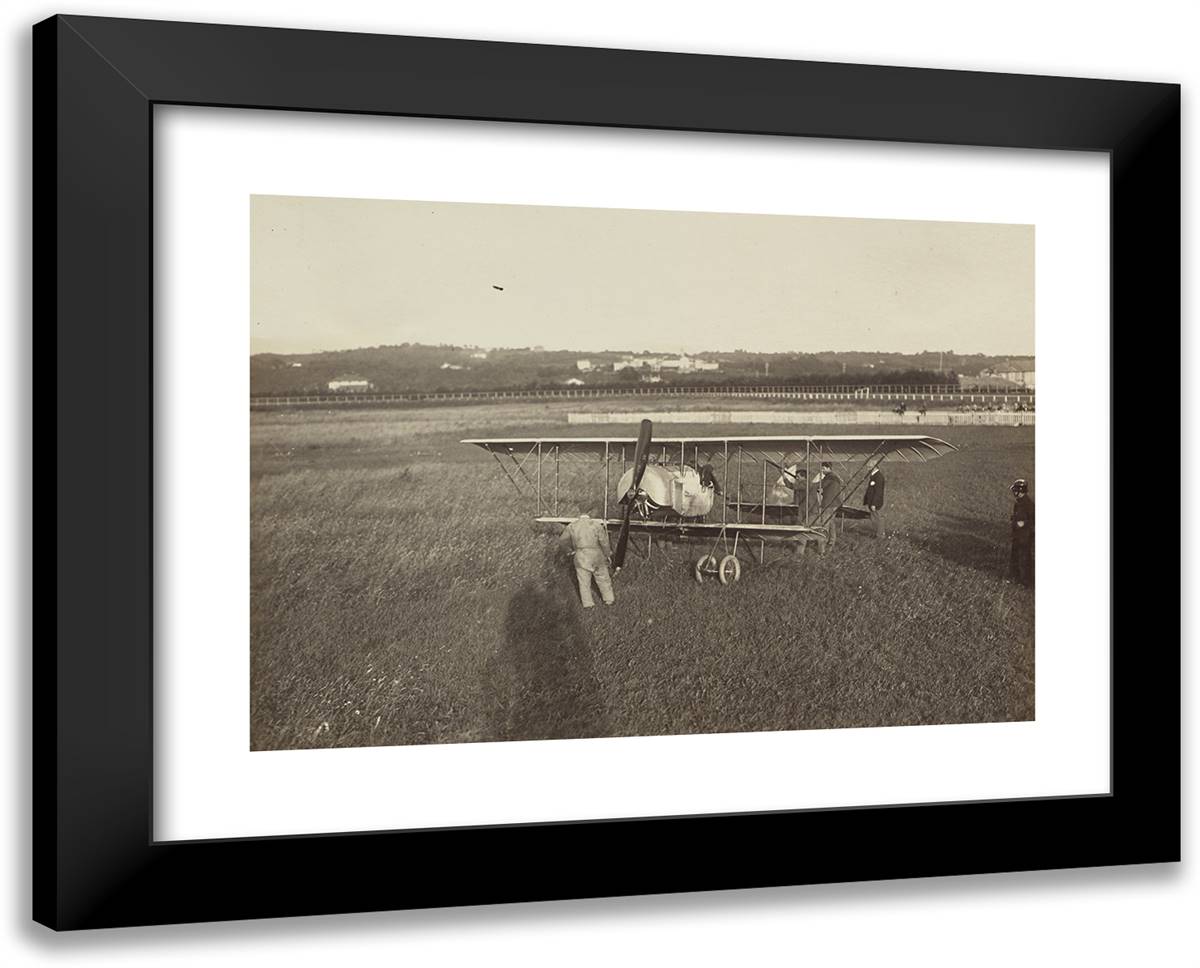 Airplane in a Field 24x19 Black Modern Wood Framed Art Print Poster by Azari, Fedele