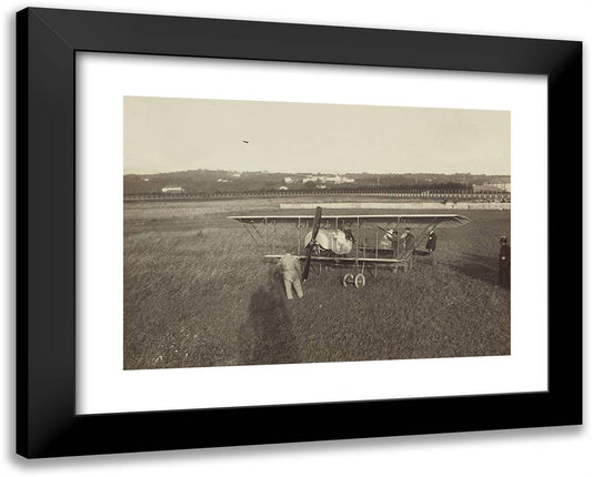 Airplane in a Field 24x19 Black Modern Wood Framed Art Print Poster by Azari, Fedele