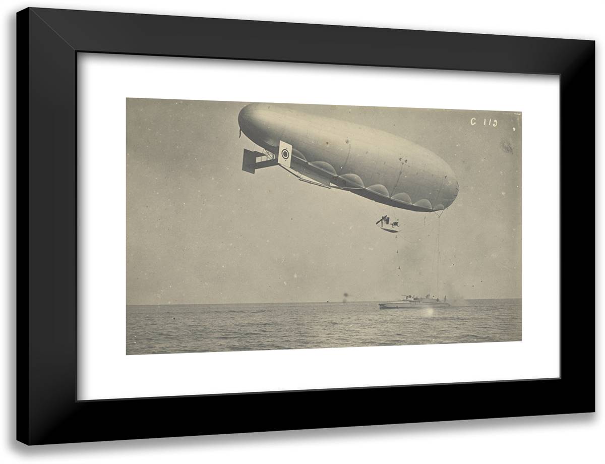 Blimp Attached to a Boat 24x18 Black Modern Wood Framed Art Print Poster by Azari, Fedele