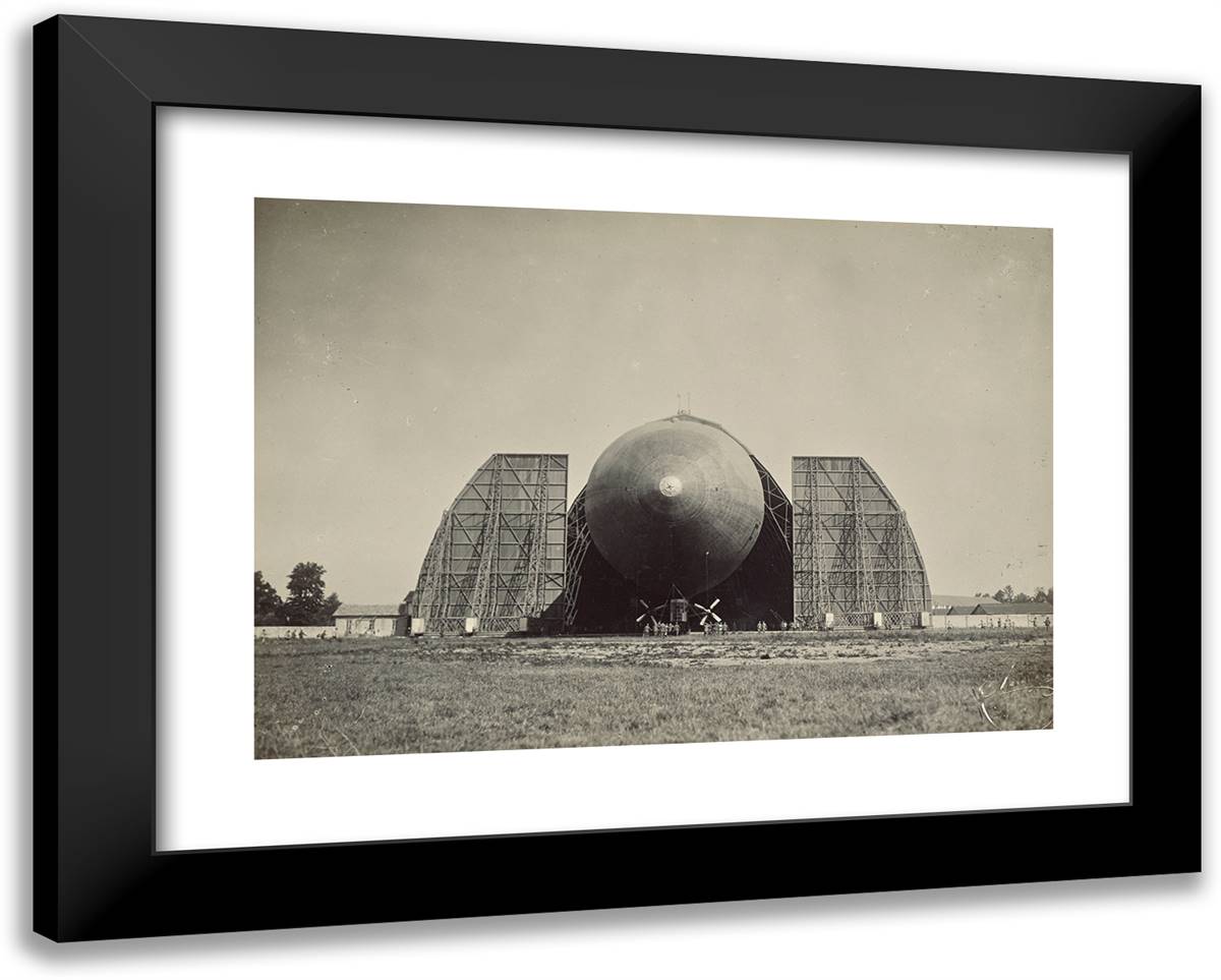 Blimp Coming Out of Hanger 24x19 Black Modern Wood Framed Art Print Poster by Azari, Fedele