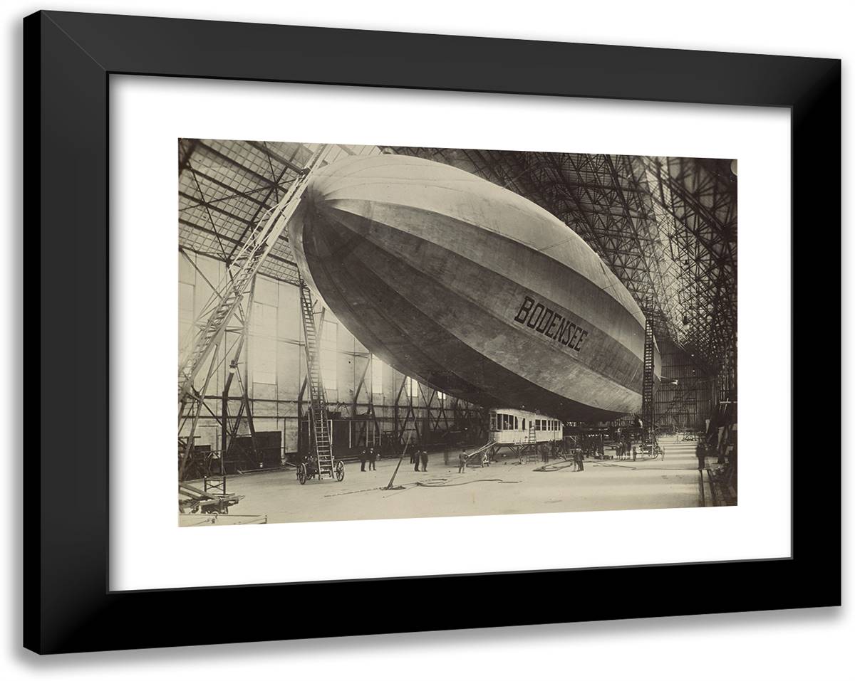 Bodensee Rigid Airship 24x19 Black Modern Wood Framed Art Print Poster by Azari, Fedele