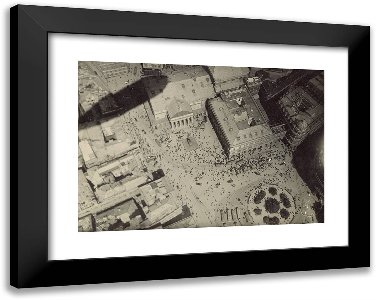 Cityscape with Blimp Shadow 24x19 Black Modern Wood Framed Art Print Poster by Azari, Fedele