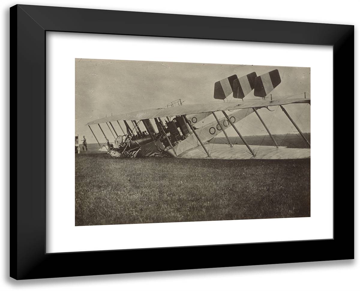 Crashed Caproni Ca. 36 24x19 Black Modern Wood Framed Art Print Poster by Azari, Fedele
