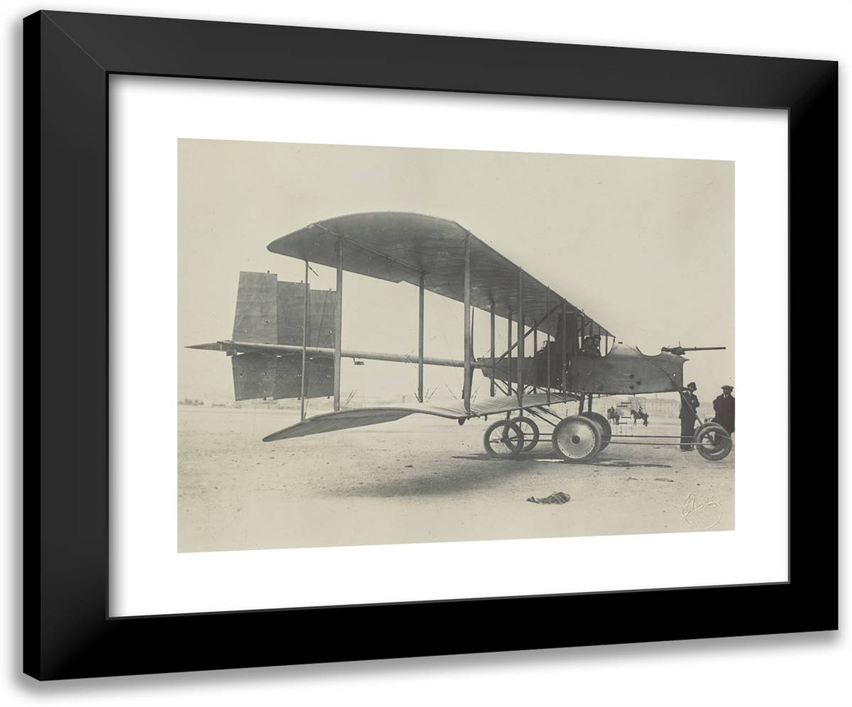 Early Airplane with a Gun 24x20 Black Modern Wood Framed Art Print Poster by Azari, Fedele