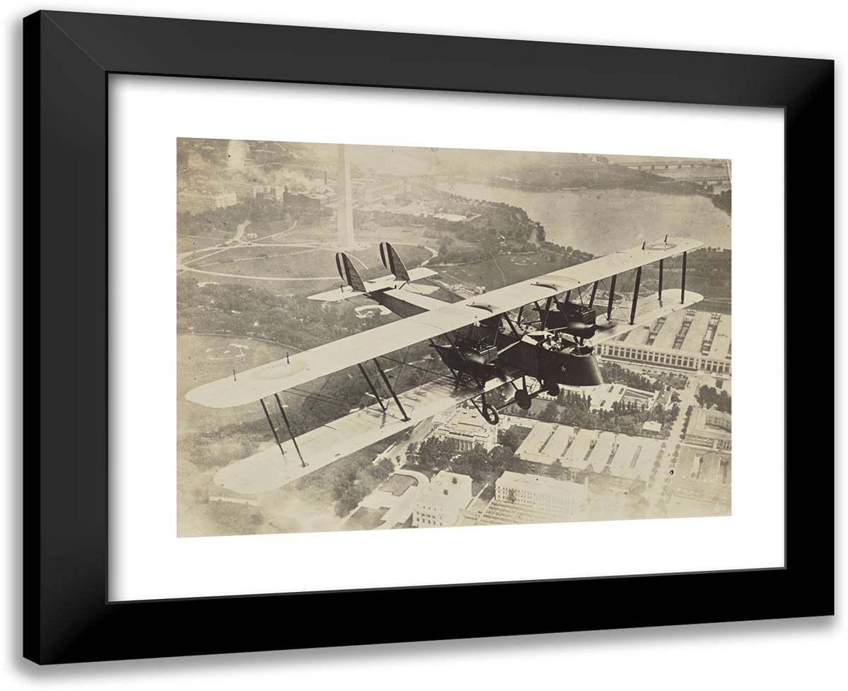 Flying Airplane Above Washington D.C. 24x20 Black Modern Wood Framed Art Print Poster by Azari, Fedele