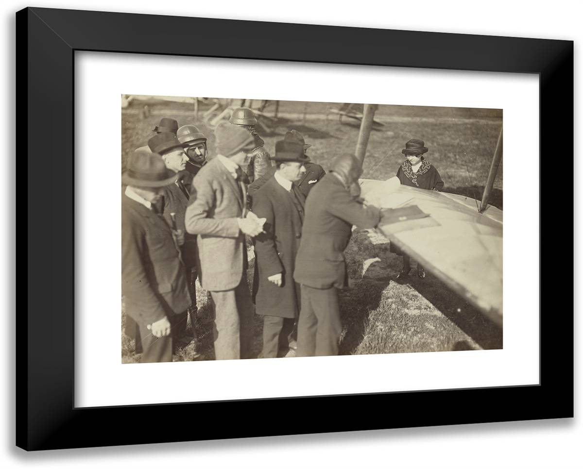 Group Around the Edge of a Wing of a Caproni Ca. 3 Airplan 24x19 Black Modern Wood Framed Art Print Poster by Azari, Fedele