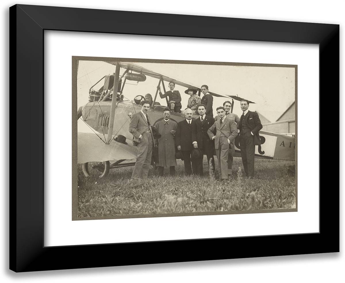 Group Portrait in Front of Plane 24x20 Black Modern Wood Framed Art Print Poster by Azari, Fedele
