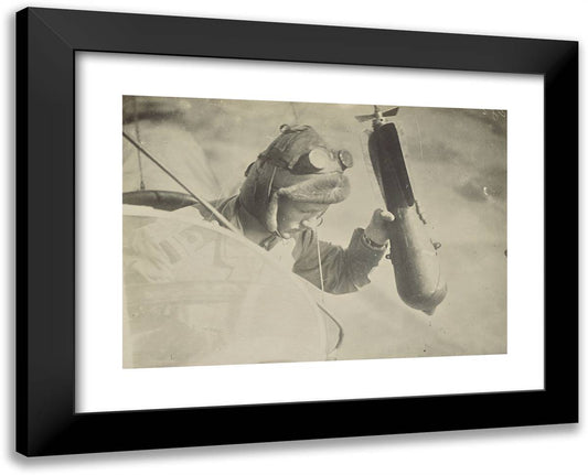 Man in Airplane Dropping a Bomb 24x19 Black Modern Wood Framed Art Print Poster by Azari, Fedele