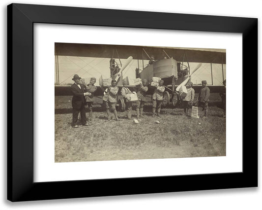 Men Grouped in Front of a Caproni Ca. 3 Airplane 24x19 Black Modern Wood Framed Art Print Poster by Azari, Fedele