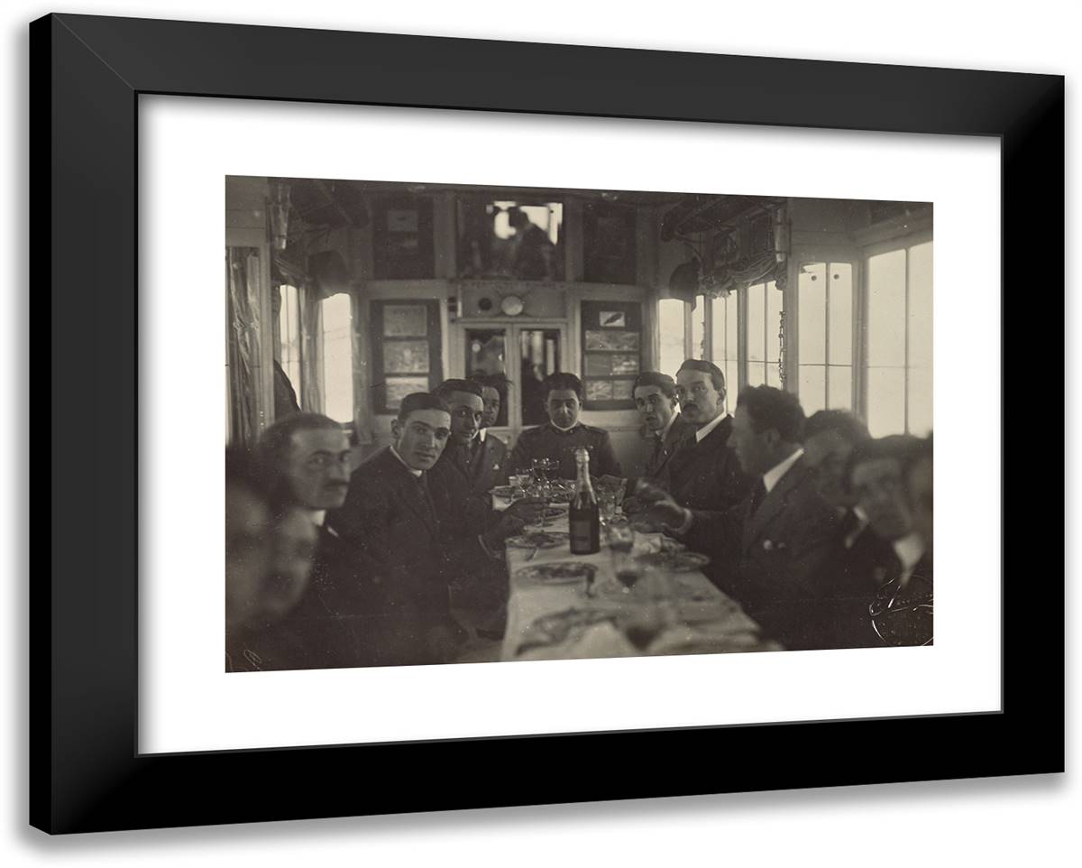 Men Seated Around a Table 24x19 Black Modern Wood Framed Art Print Poster by Azari, Fedele