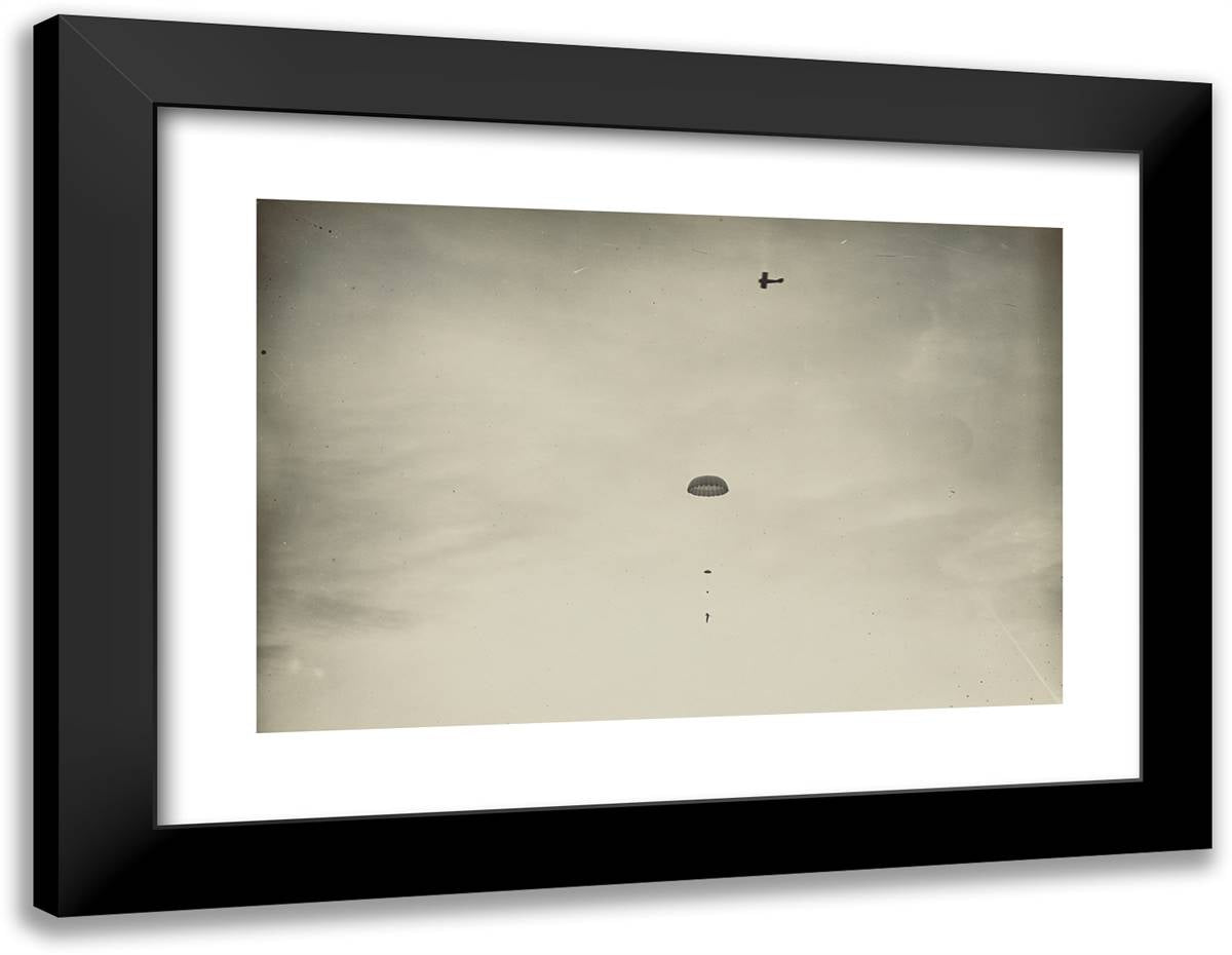 Parachuting Out of an Airplane 24x19 Black Modern Wood Framed Art Print Poster by Azari, Fedele