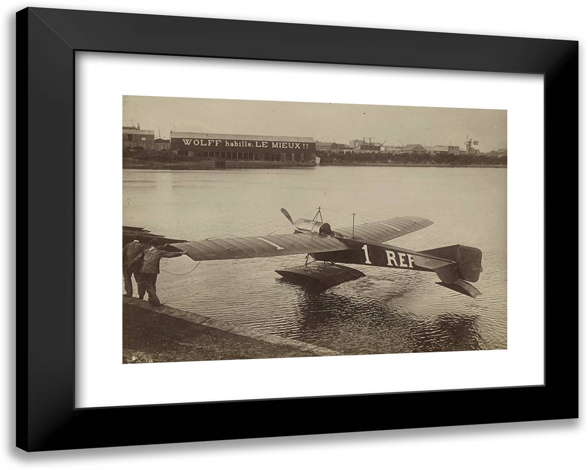Seaplane 24x19 Black Modern Wood Framed Art Print Poster by Azari, Fedele