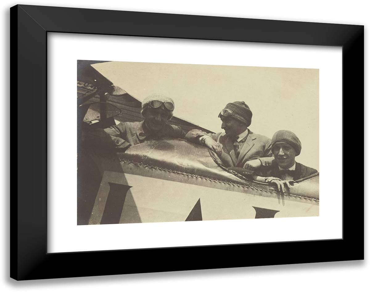 Three Men in the Cockpit of an Airplane 24x19 Black Modern Wood Framed Art Print Poster by Azari, Fedele