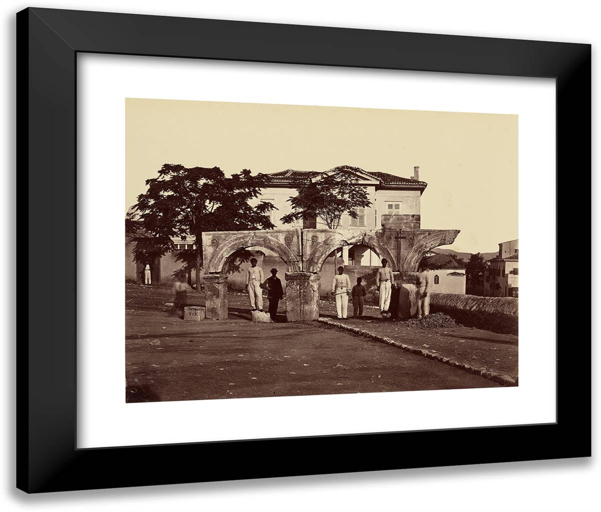 Adrien's Portico, Athens 24x20 Black Modern Wood Framed Art Print Poster by Bonfils, Felix