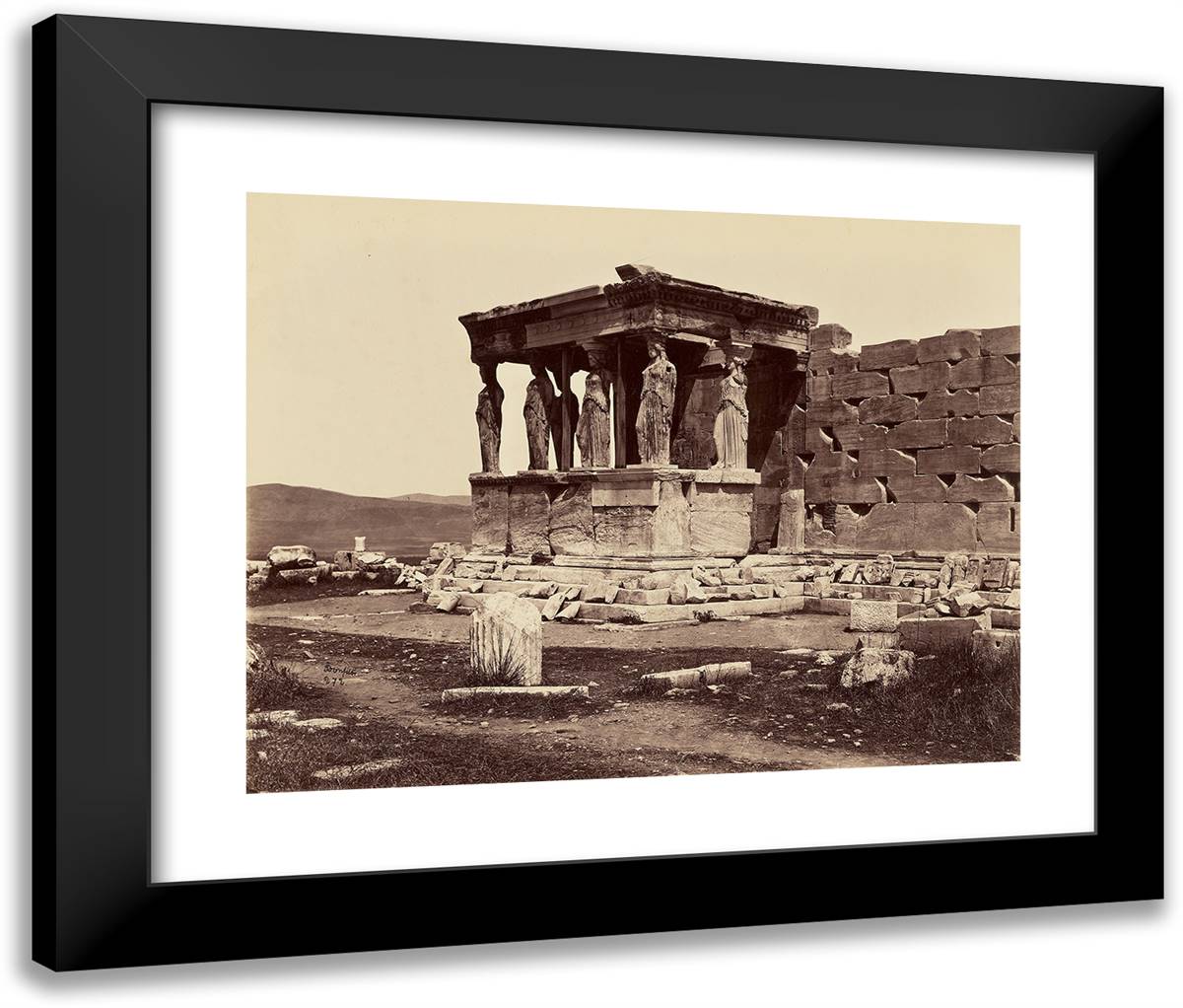 Cariatides Du Temple De L'Erechteion - Athenes 24x20 Black Modern Wood Framed Art Print Poster by Bonfils, Felix