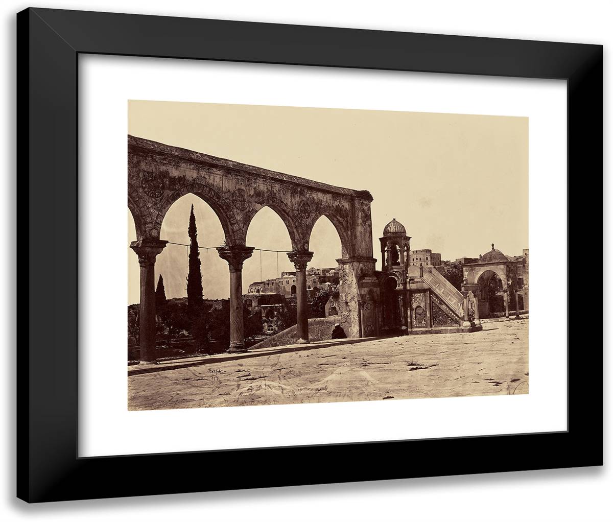 Member Sur La Plate-Forme Du Temple (Jerusalem) 24x20 Black Modern Wood Framed Art Print Poster by Bonfils, Felix