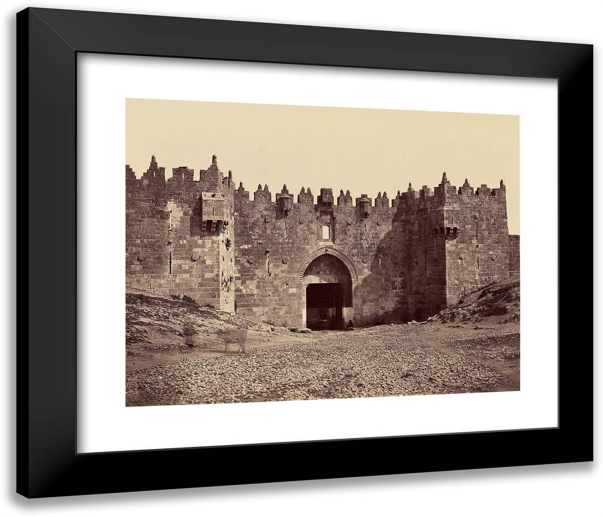 Porte De Damas - Jerusalem 23x20 Black Modern Wood Framed Art Print Poster by Bonfils, Felix