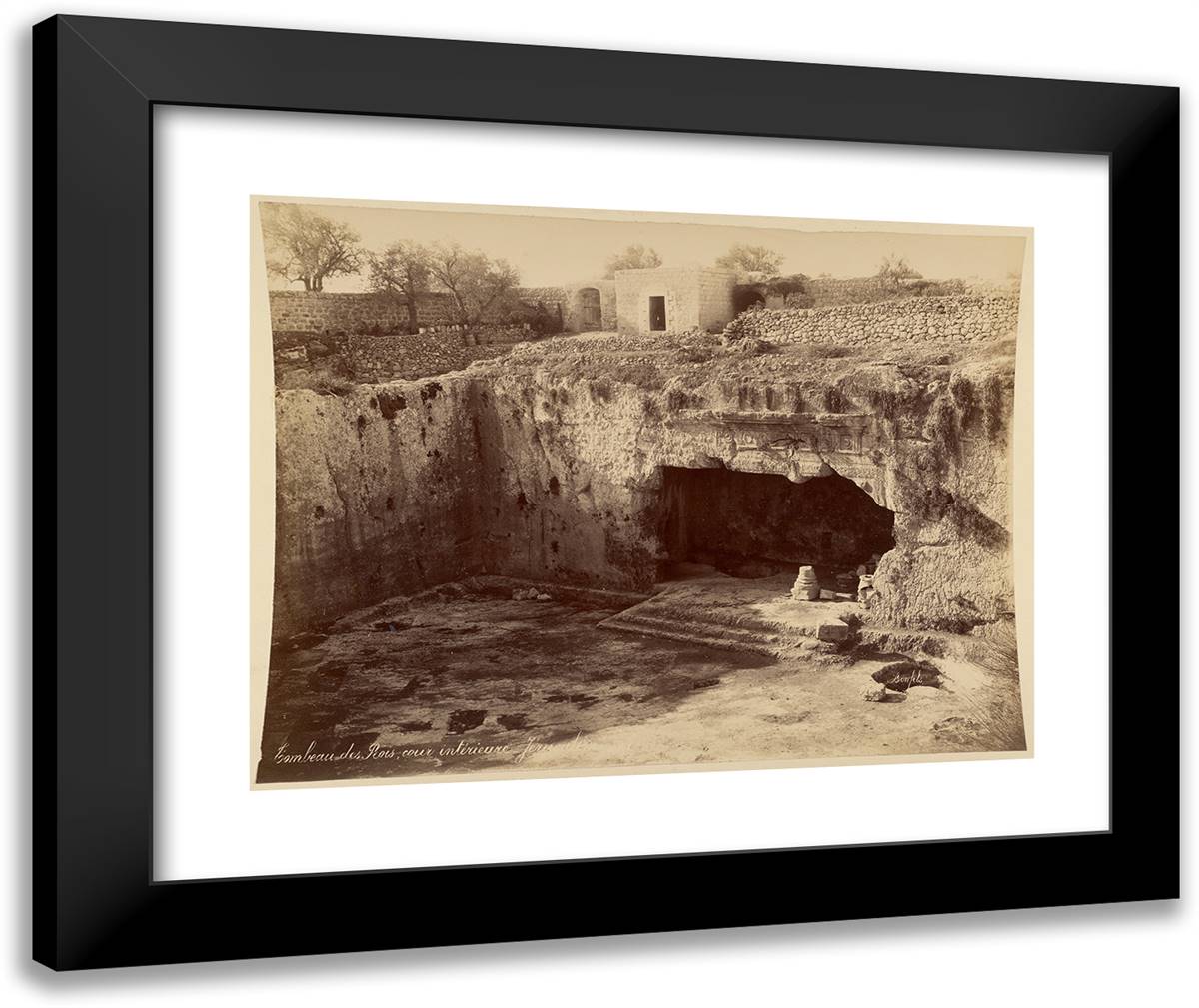 Tombeau Des Rois, Cour Interieure, Jerusalem 24x20 Black Modern Wood Framed Art Print Poster by Bonfils, Felix