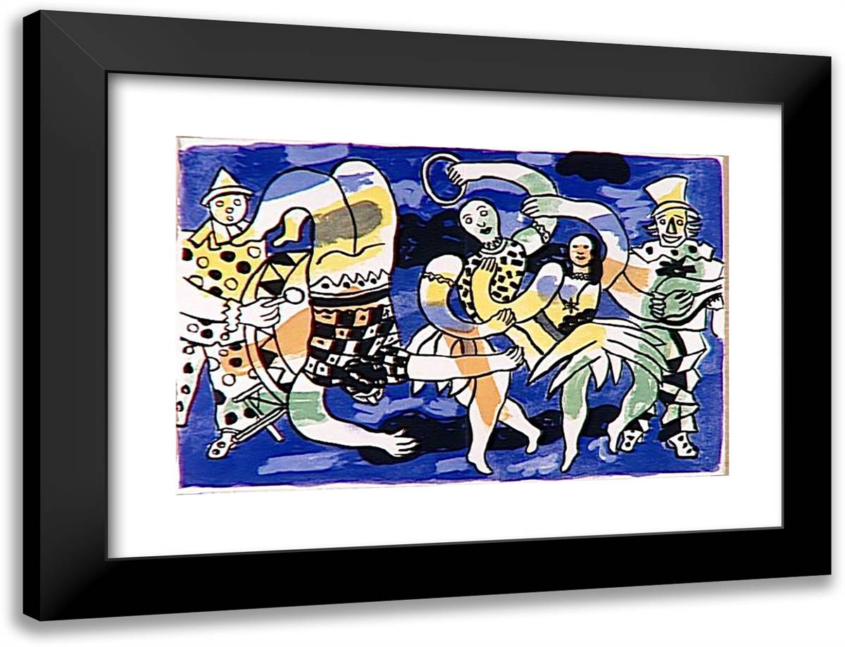 Acrobats and Clowns 24x18 Black Modern Wood Framed Art Print Poster by Leger, Fernand