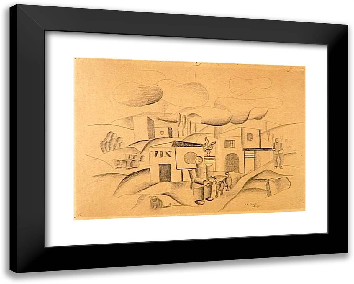 Animated Landscape 24x19 Black Modern Wood Framed Art Print Poster by Leger, Fernand