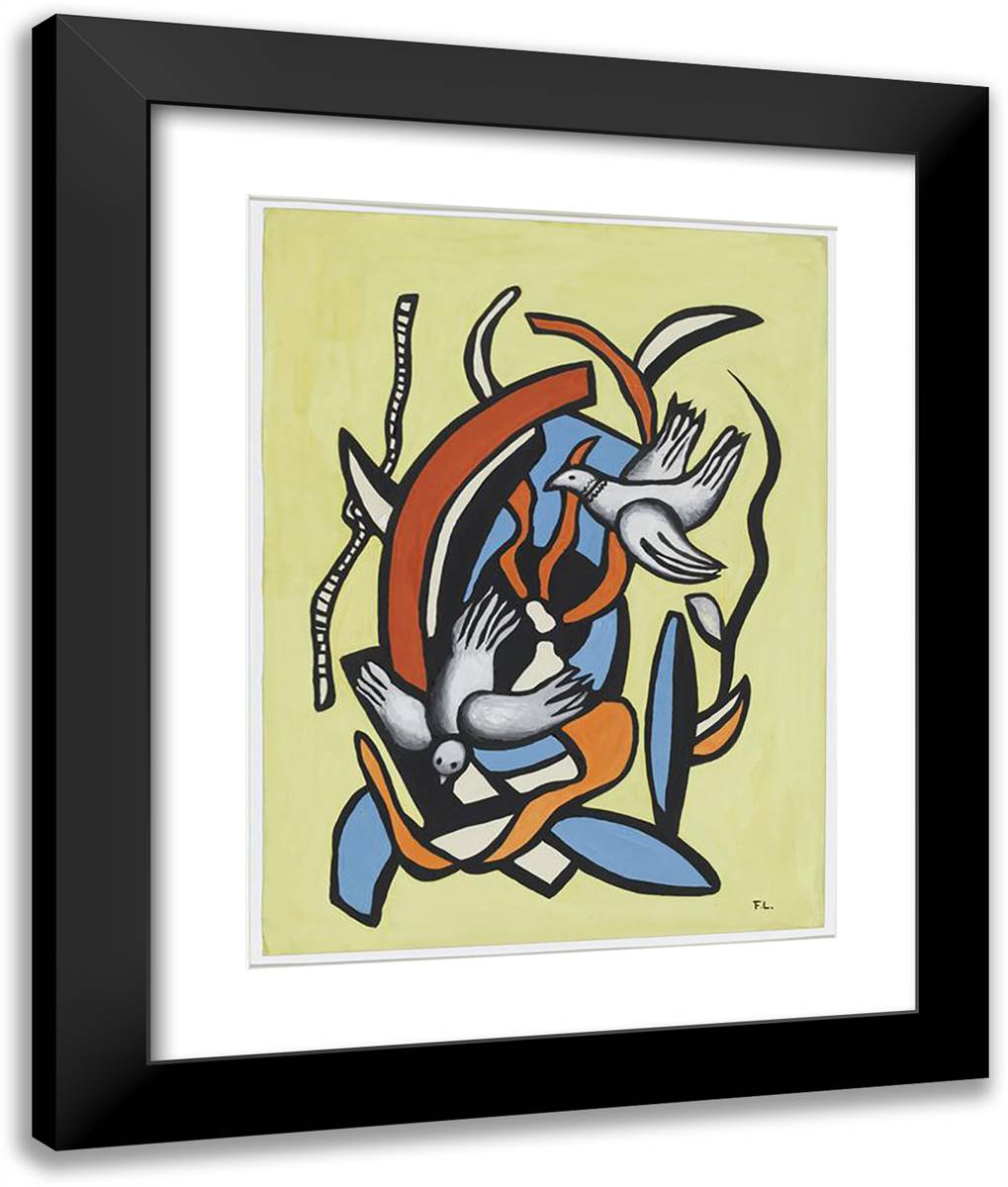 Birds on a Yellow Background  20x24 Black Modern Wood Framed Art Print Poster by Leger, Fernand