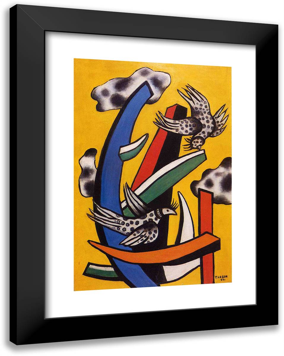 Birds On A Yellow Background 18x24 Black Modern Wood Framed Art Print Poster by Leger, Fernand