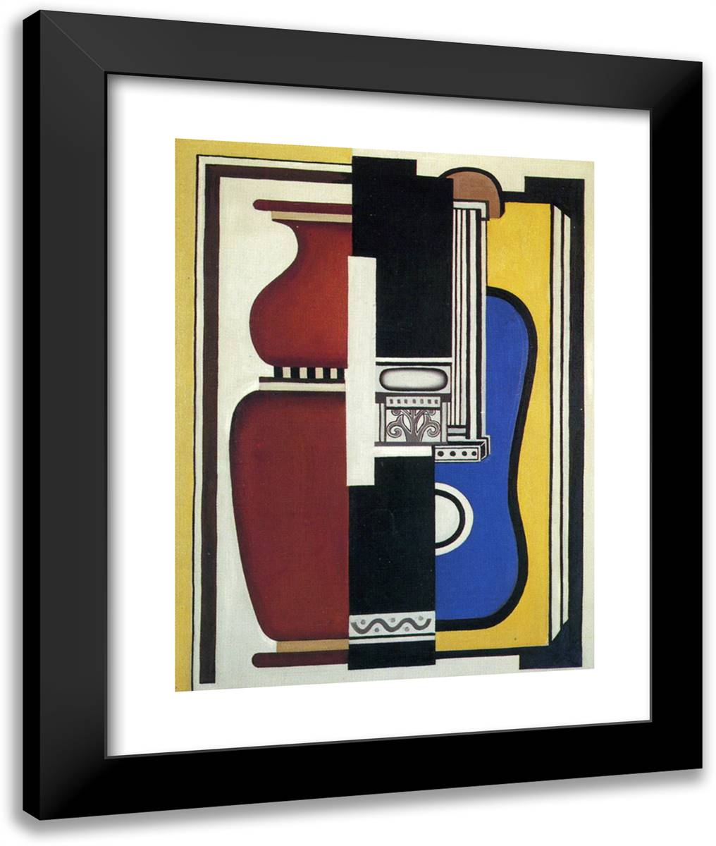 Blue Guitar and Vase 20x24 Black Modern Wood Framed Art Print Poster by Leger, Fernand