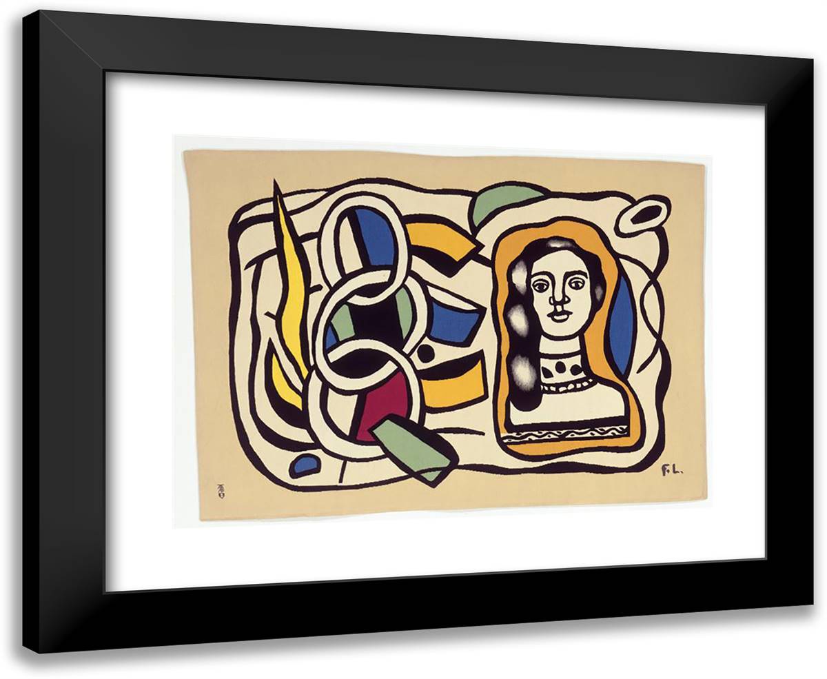 Composition Of The Medallion (Final) 24x20 Black Modern Wood Framed Art Print Poster by Leger, Fernand