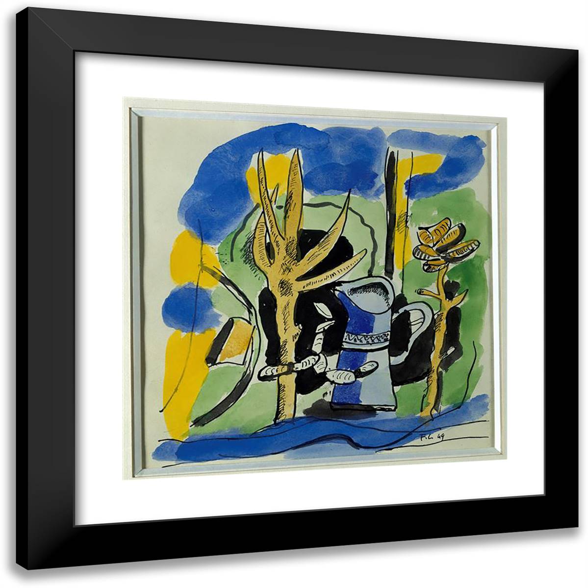 Composition At Pitcher 20x20 Black Modern Wood Framed Art Print Poster by Leger, Fernand