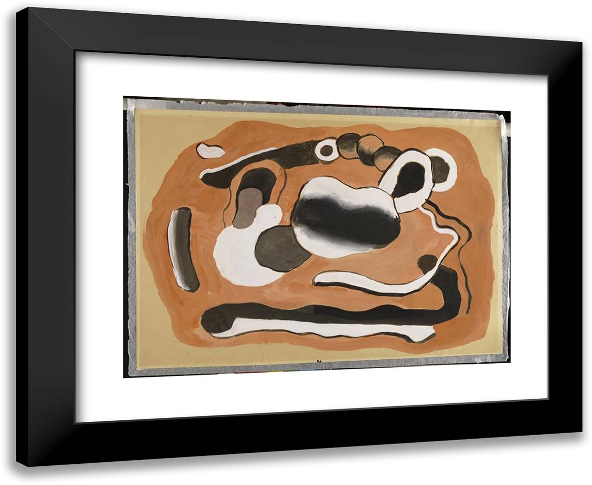 Composition On An Orange Background 24x20 Black Modern Wood Framed Art Print Poster by Leger, Fernand