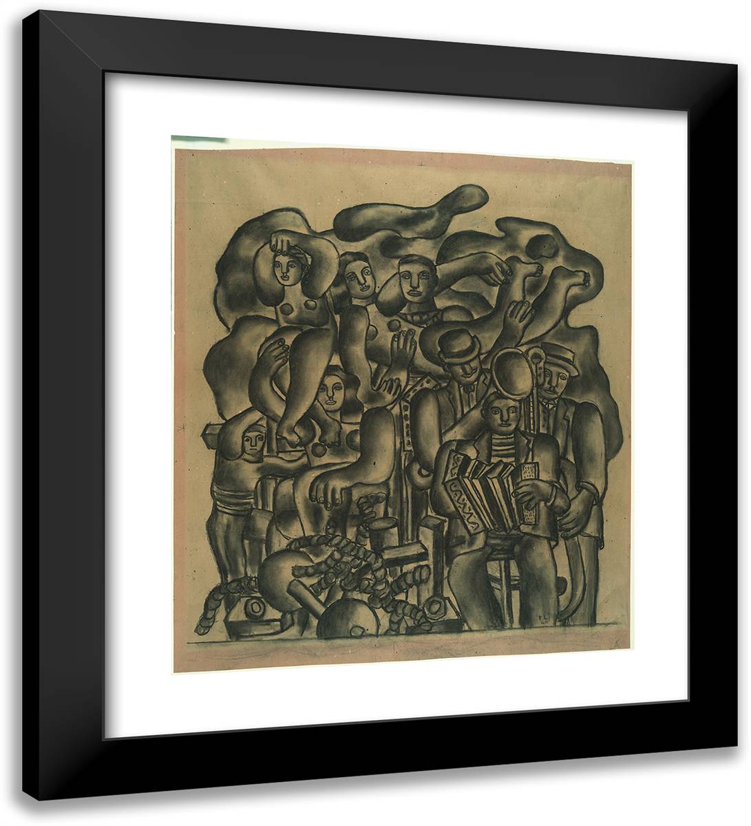 Les Saltimbanques 20x22 Black Modern Wood Framed Art Print Poster by Leger, Fernand