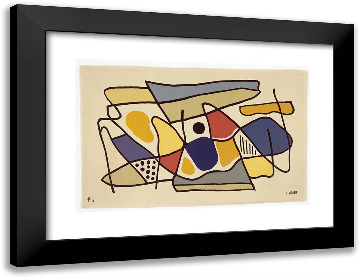 Mural, Mural or Composition, or Abstract Composition 24x19 Black Modern Wood Framed Art Print Poster by Leger, Fernand