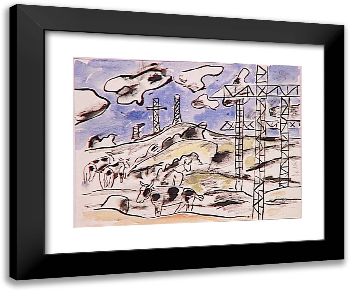 Pylons (Study for the City)  24x20 Black Modern Wood Framed Art Print Poster by Leger, Fernand