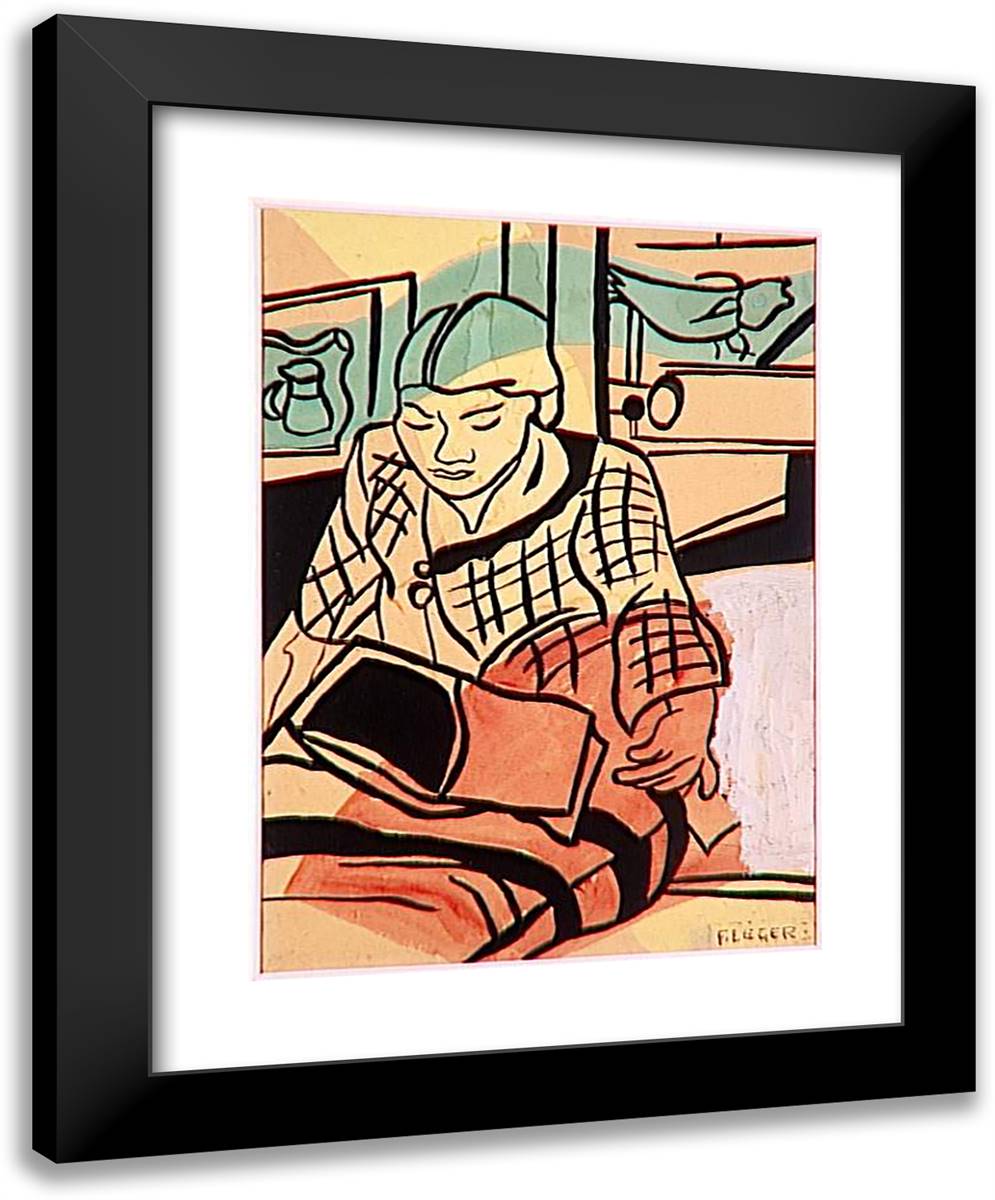 Reading  19x24 Black Modern Wood Framed Art Print Poster by Leger, Fernand