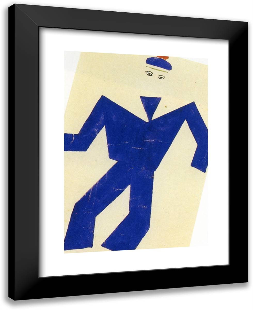 Skating Rink Marine Blue and Red Drawing of Costume 19x24 Black Modern Wood Framed Art Print Poster by Leger, Fernand