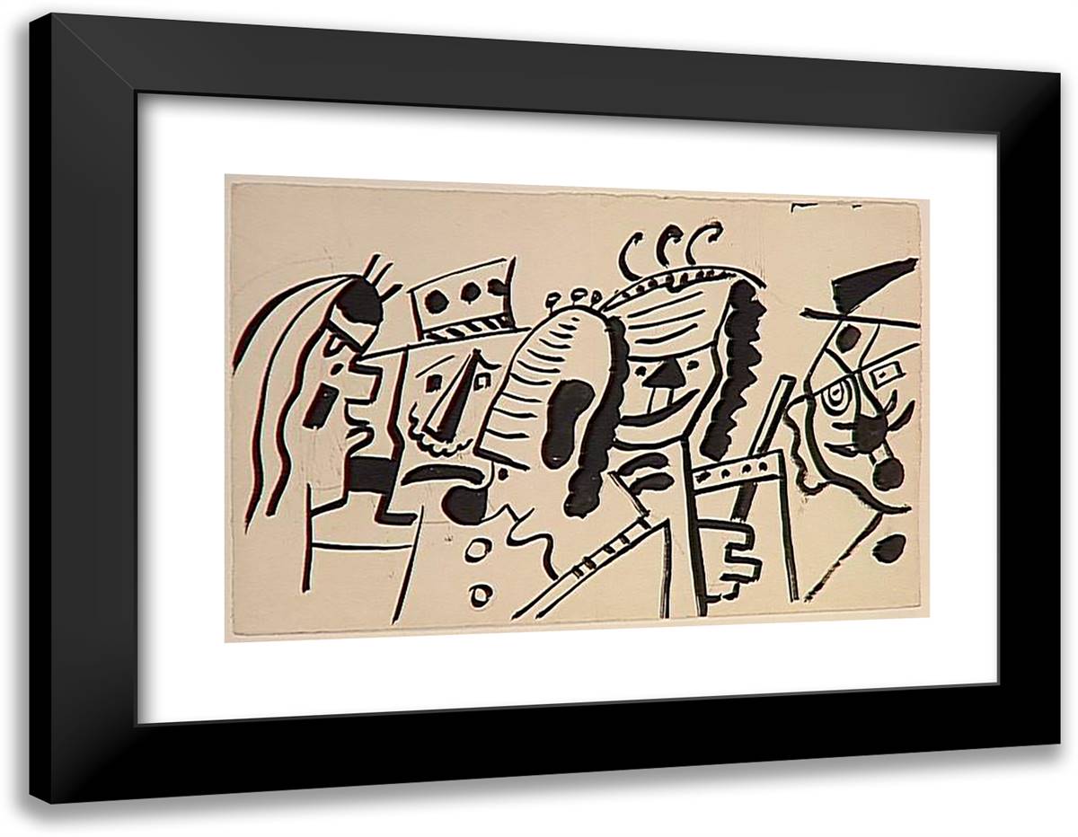 Study for the Circus, the Clowns  24x19 Black Modern Wood Framed Art Print Poster by Leger, Fernand