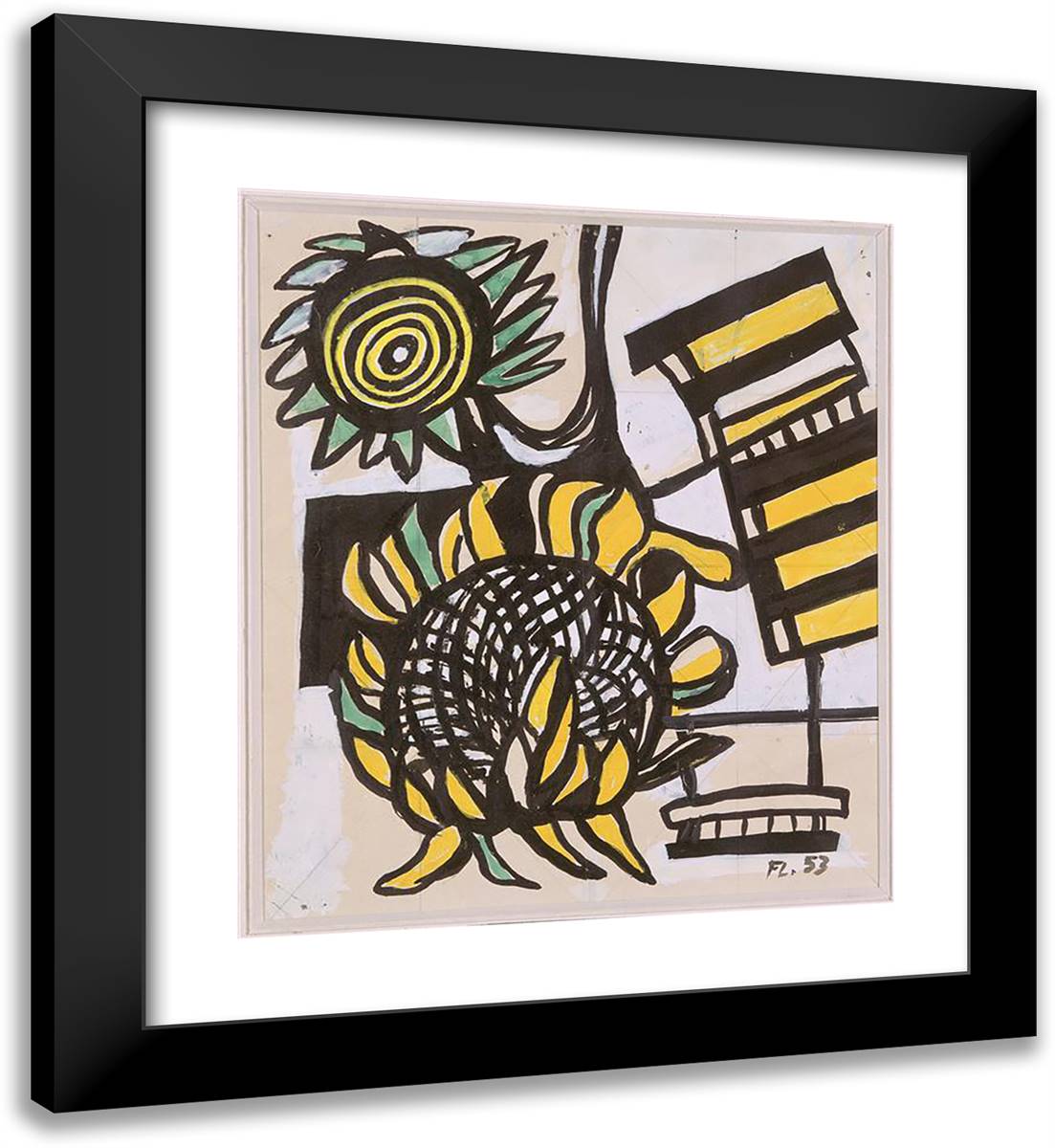 Sunflowers 20x22 Black Modern Wood Framed Art Print Poster by Leger, Fernand