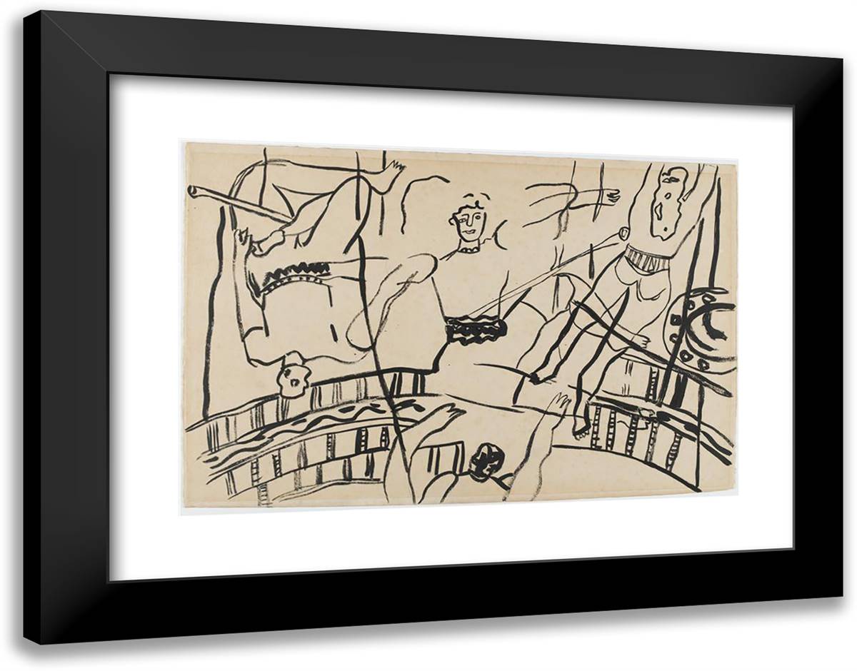 The Acrobats, Study for the Circus  24x19 Black Modern Wood Framed Art Print Poster by Leger, Fernand