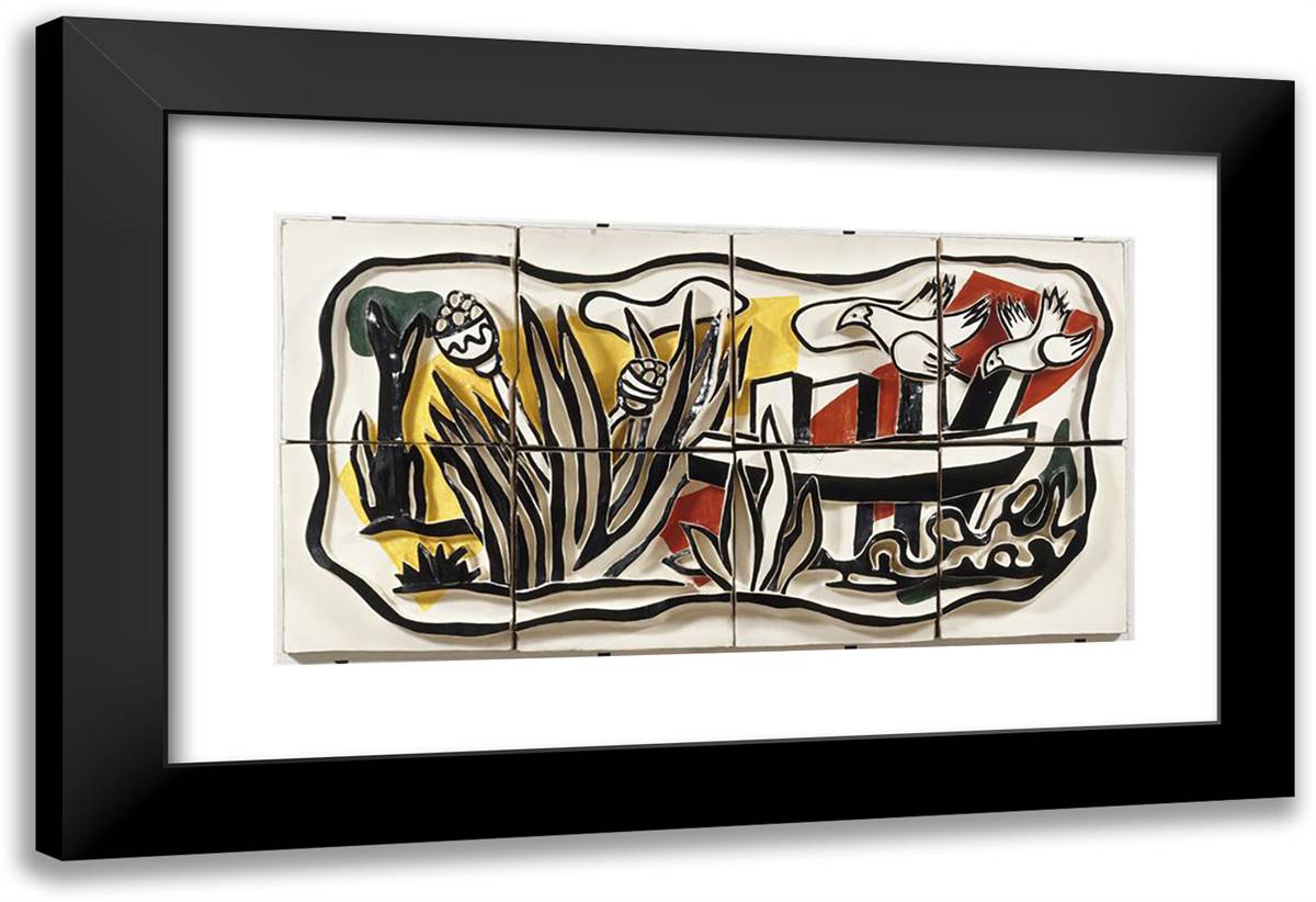 The Birds in the Landscape  24x16 Black Modern Wood Framed Art Print Poster by Leger, Fernand