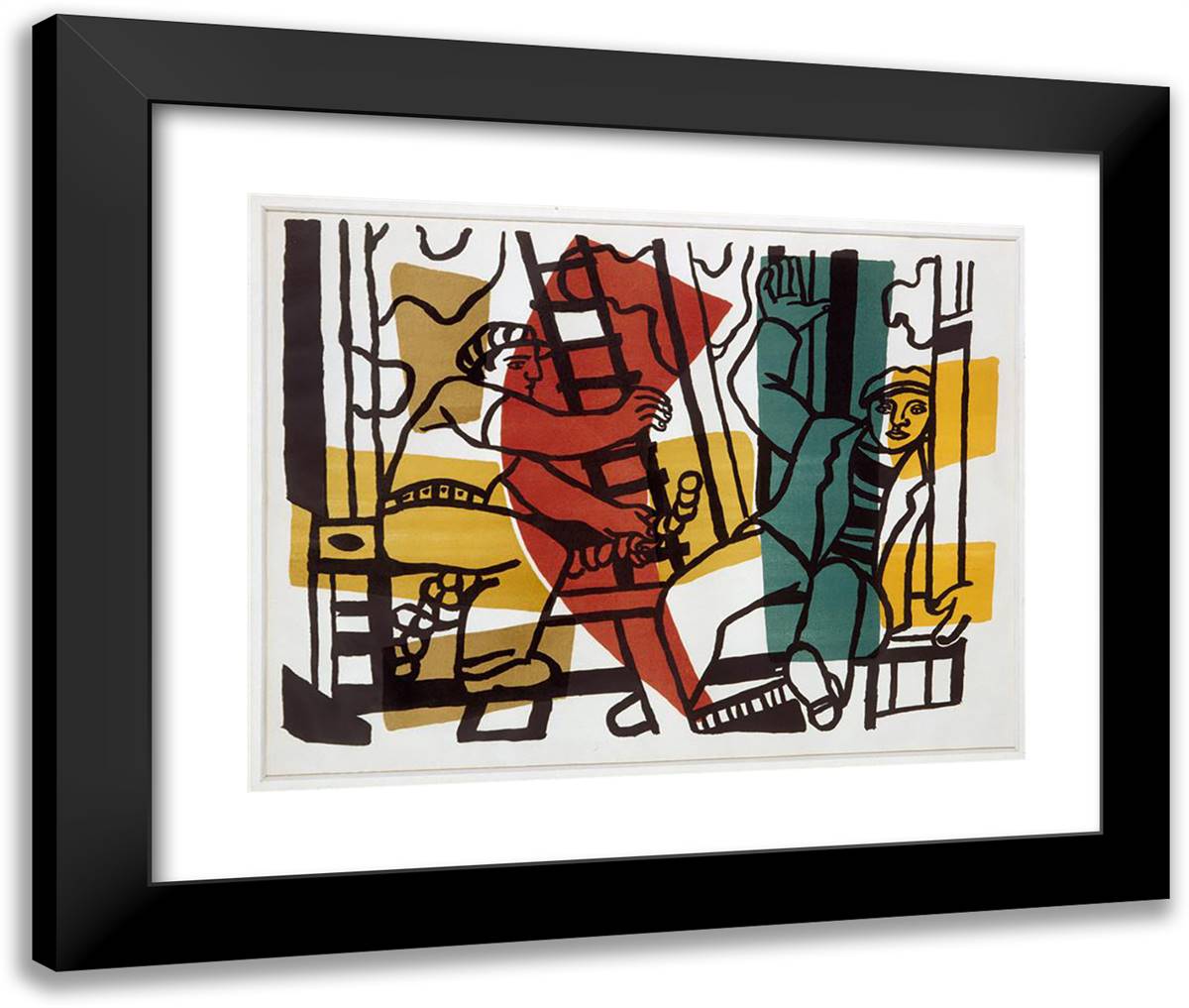 The Builders (Outside Color) 24x20 Black Modern Wood Framed Art Print Poster by Leger, Fernand