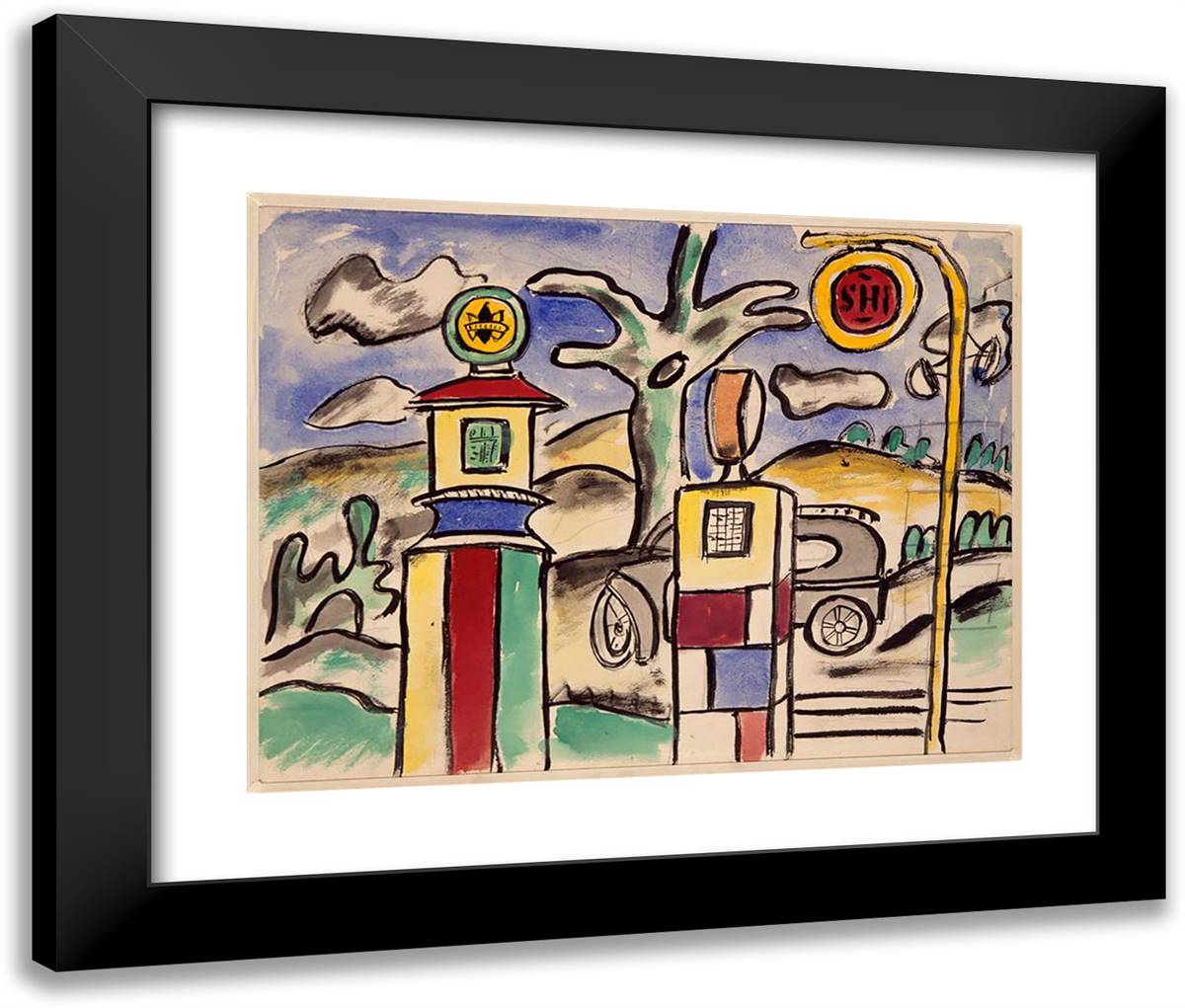 The Gas Station (Study for the City) 24x20 Black Modern Wood Framed Art Print Poster by Leger, Fernand