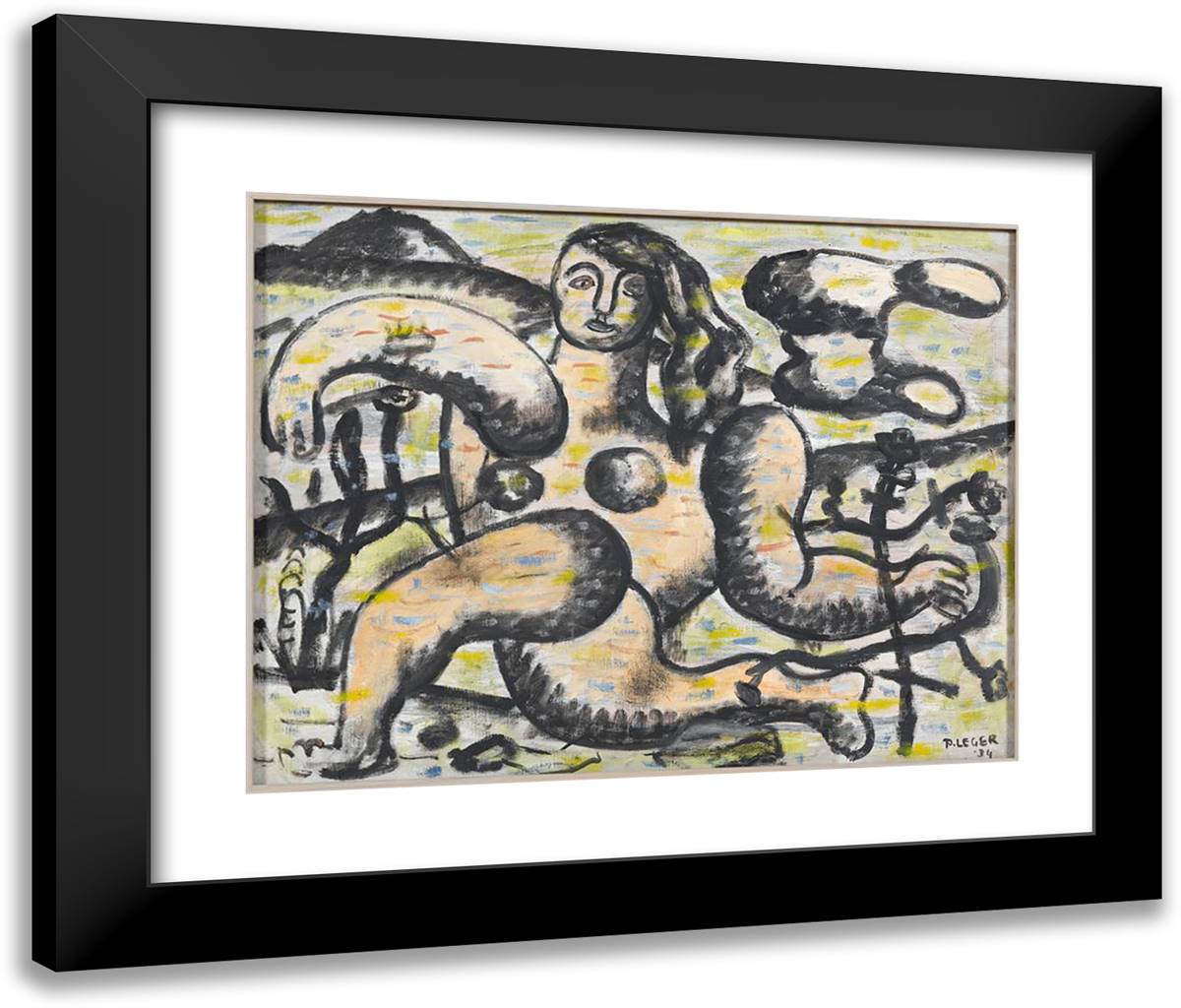 The Kneeling Woman 24x20 Black Modern Wood Framed Art Print Poster by Leger, Fernand