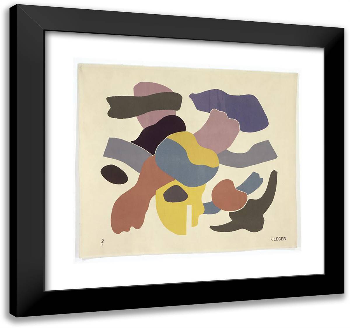 The Shapes on White Background (On a Blue Background in the Gift) 21x20 Black Modern Wood Framed Art Print Poster by Leger, Fernand