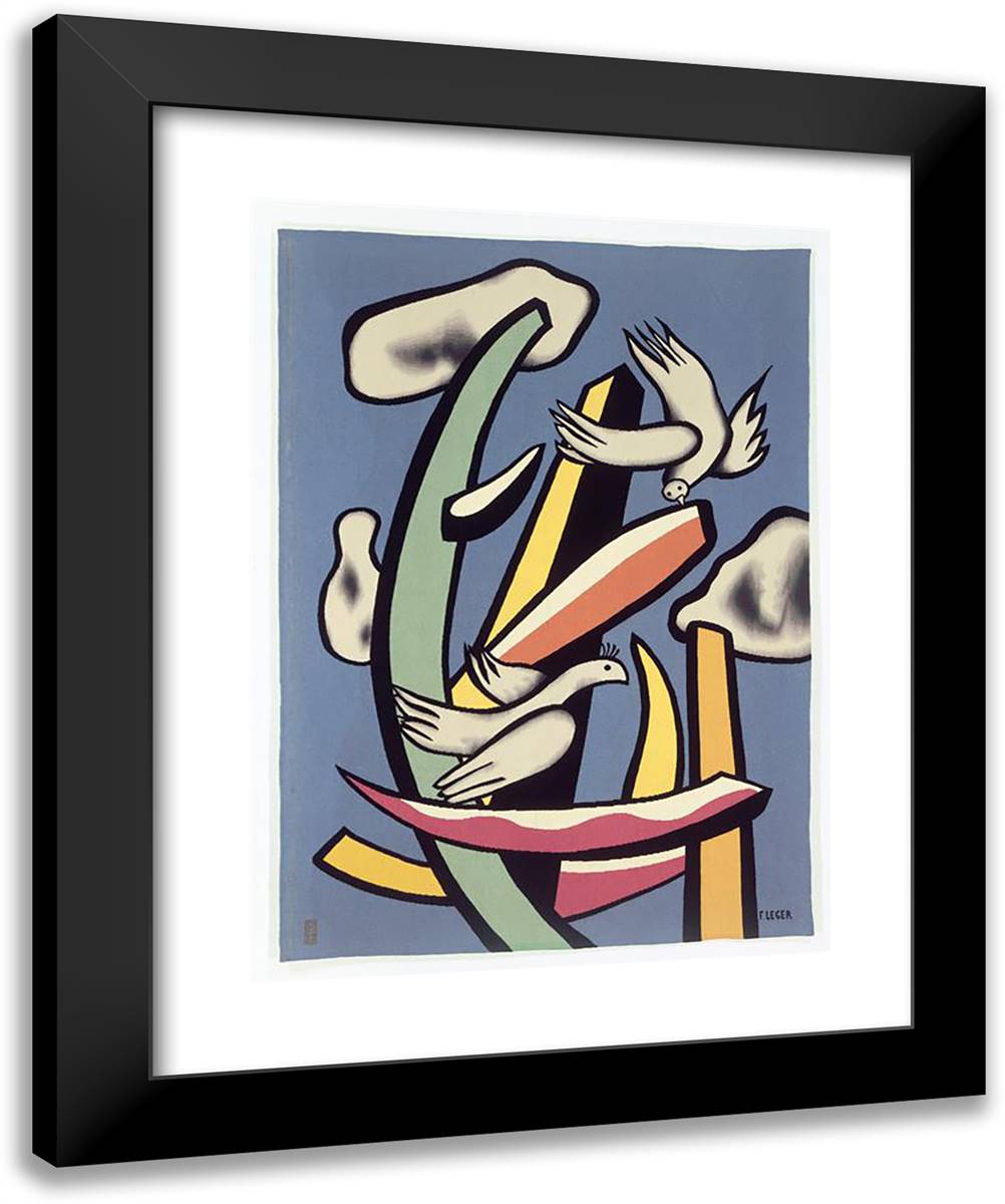 The White Birds on Blue Background 20x24 Black Modern Wood Framed Art Print Poster by Leger, Fernand