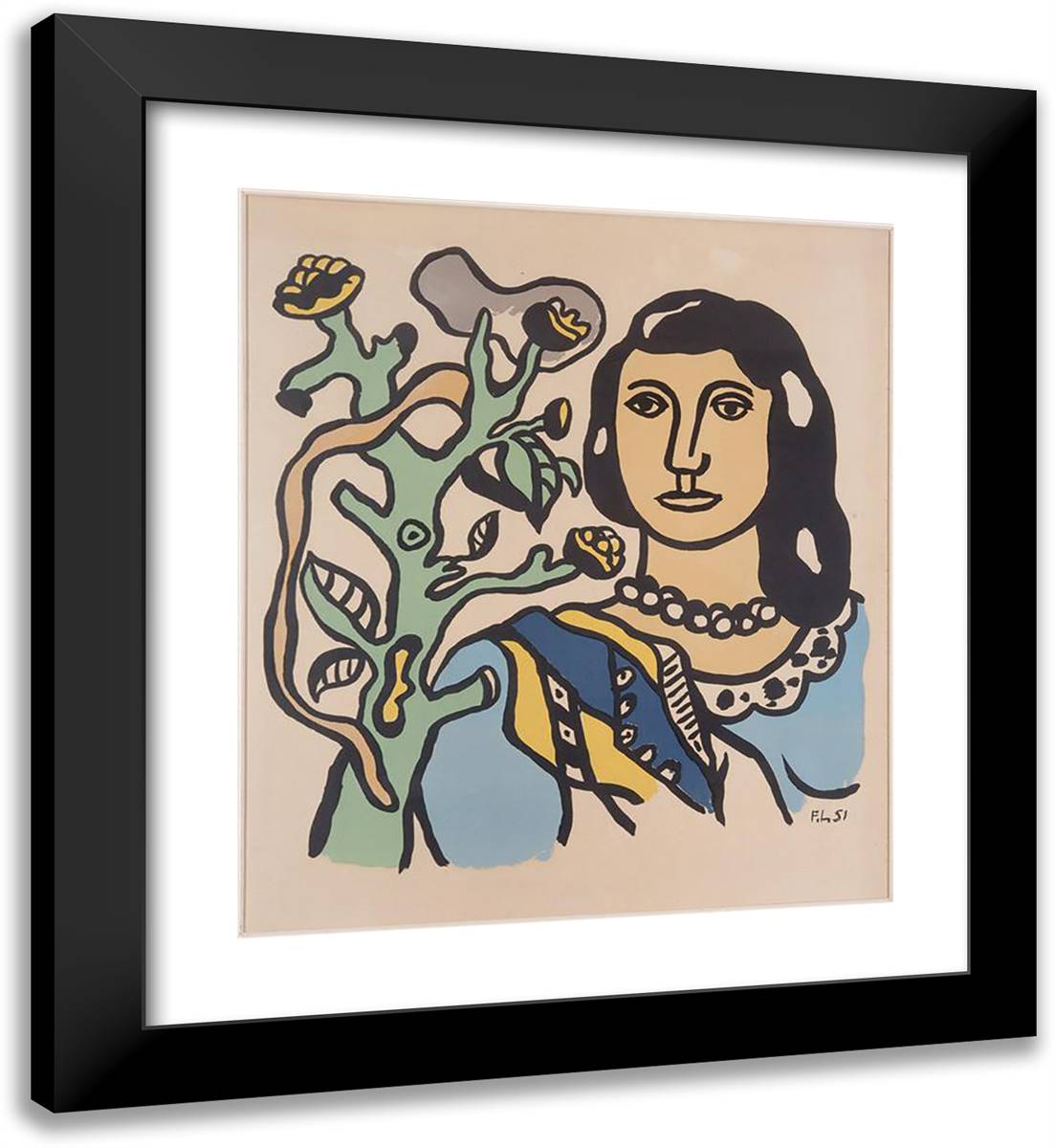 The Woman and the Flower 20x22 Black Modern Wood Framed Art Print Poster by Leger, Fernand