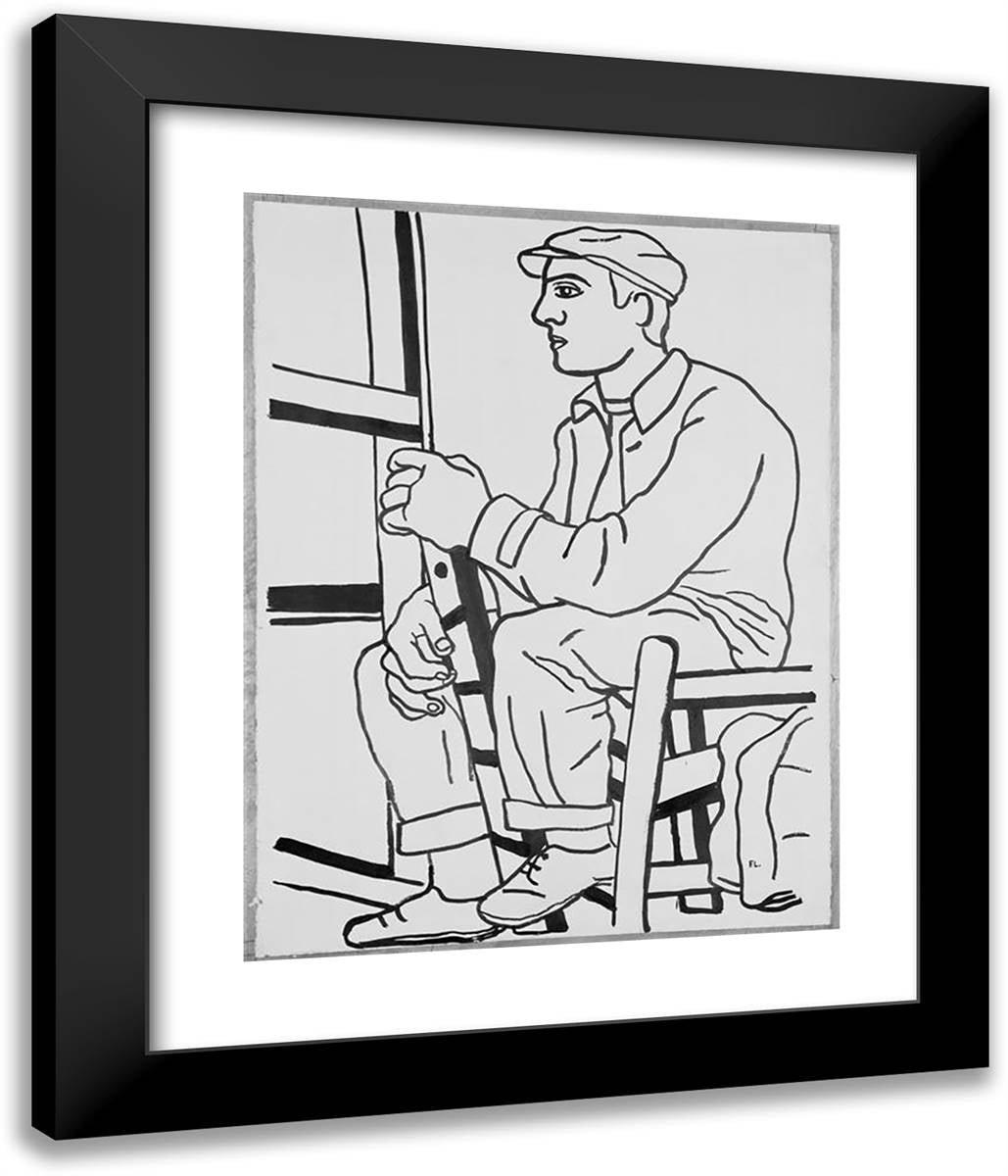 The Workman Sitting  20x24 Black Modern Wood Framed Art Print Poster by Leger, Fernand