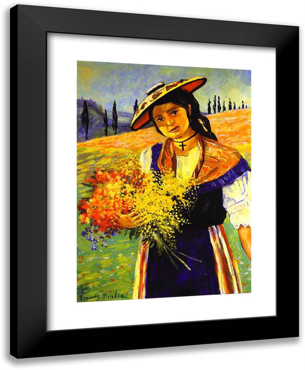 Young Girl with Flowers 19x24 Black Modern Wood Framed Art Print Poster by Picabia, Francis